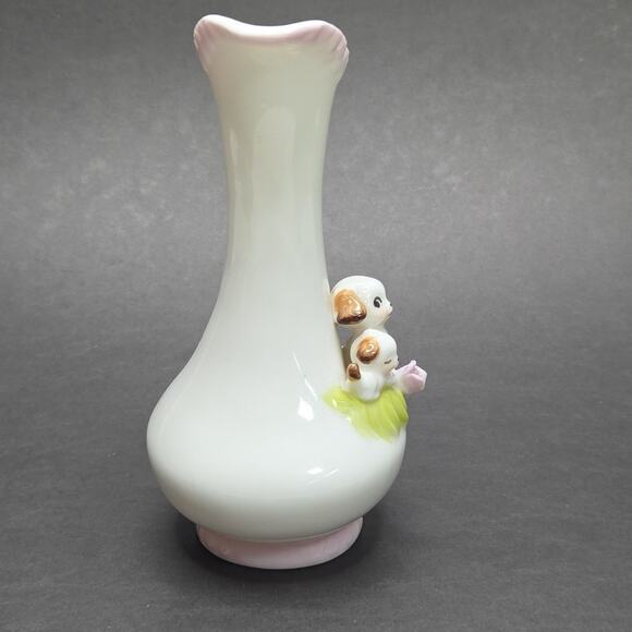 Kato Kogei 5-1/2in Porcelain Bud Vase Puppies Pitcher Small Shelf Desk Decor - Picture 5 of 9
